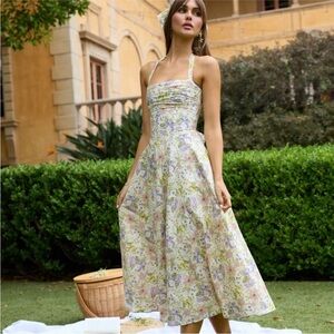 NWT V. Chapman The Amora Floral Midi Lace Up Corset Dress Cordoba Print Size 0